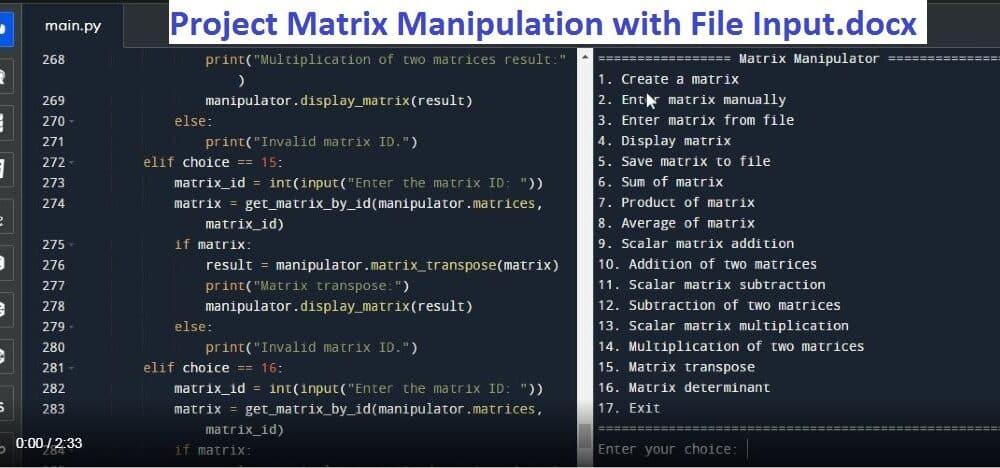 Project Title Matrix Manipulator Answer TheFactsPk